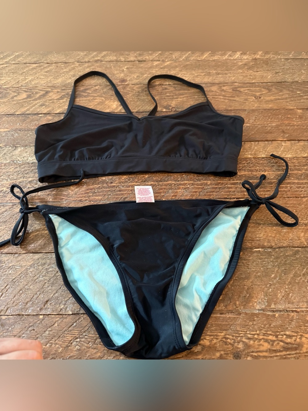 Black Women’s Two-Piece Swim Set - Classic Bikini Top & Tie-Side Bottom (Size L)